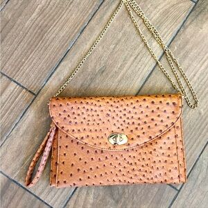 Francescas Street Level Ostrichove Purse Crossbody Gold Chain Handbag 13x8"
